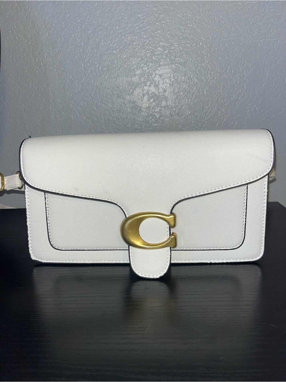White Leather Tabby Shoulder Bag with Gold 'C' Hardware